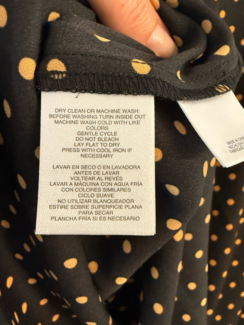 NWT Evan Picone Black Blouse with Mustard Polka Dots and Flared Sleeves - Picture 5 of 6